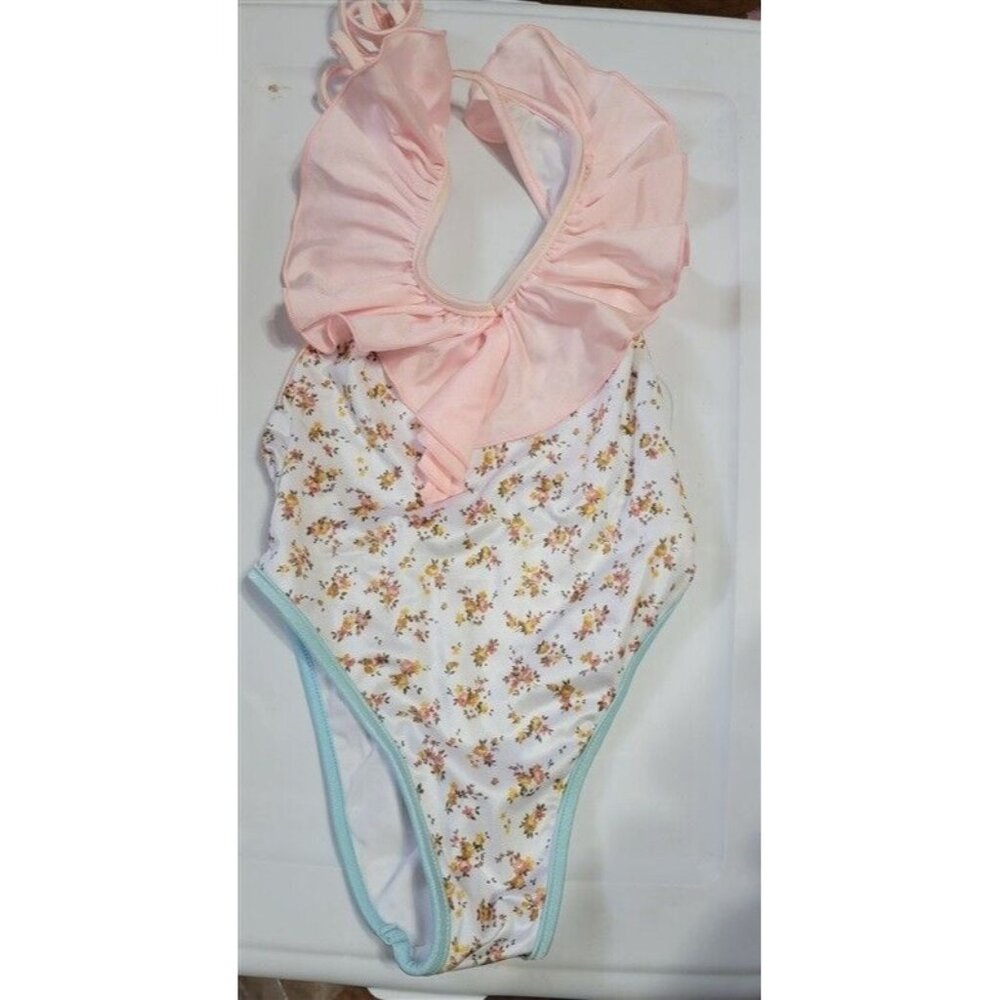 Wildfox Pink Floral Ruffle One Piece Swimsuit